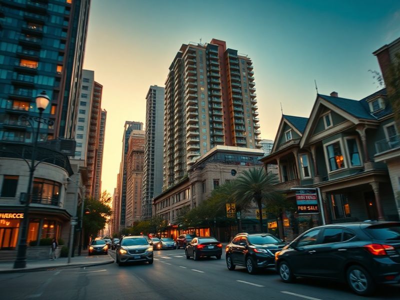 Aerial view of a suburban neighborhood with diverse housing styles, green spaces, and modern infrastructure under a clear blu