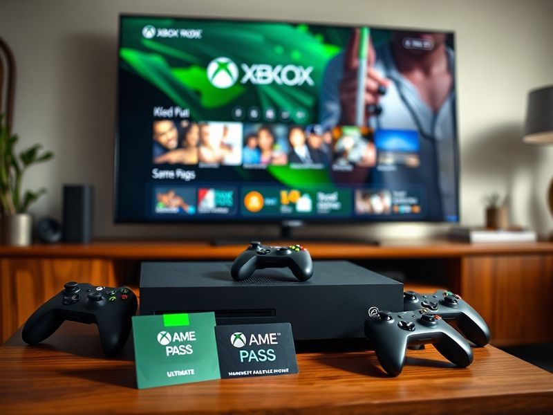 A split-screen image showing a gamer playing on an Xbox console with a cloud gaming interface on a tablet in the background,