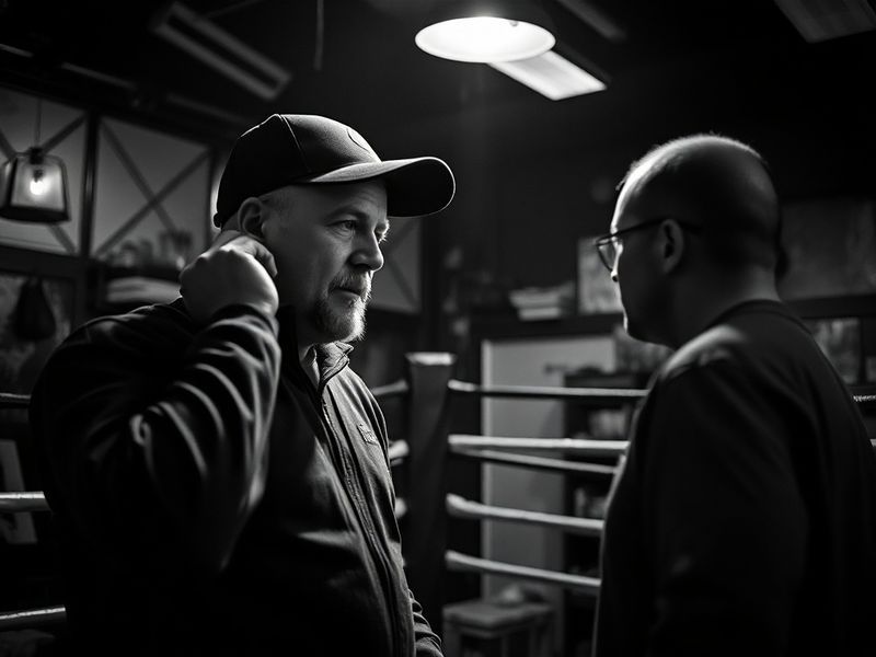A mid-action shot of Brian McDermott coaching from the sidelines, wearing a Leeds Rhinos tracksuit, with players focused on t