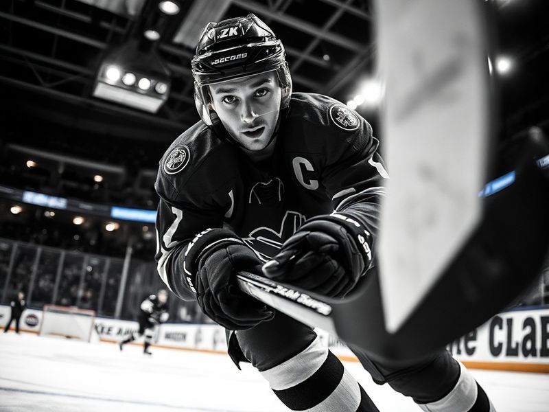 A focused action shot of Eriksson Ek in a Columbus Blue Jackets jersey, mid-game, battling for the puck in the corner of the