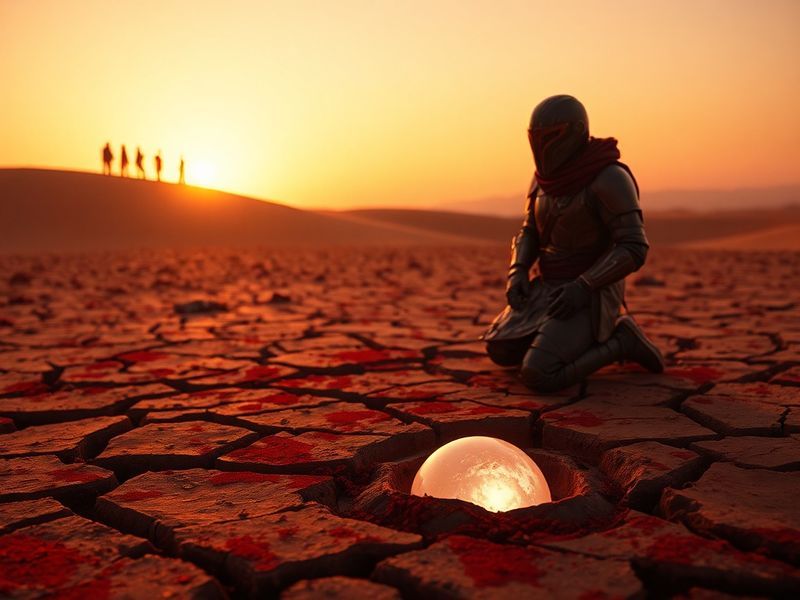 A cinematic in-game shot of Crimson Desert’s open world, featuring a player character mid-combat against a massive boss, with