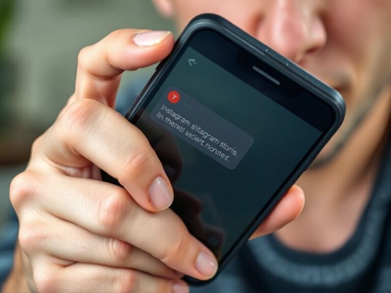 A smartphone screen displaying an Instagram Story error message with a frustrated user in the background, set in a modern hom