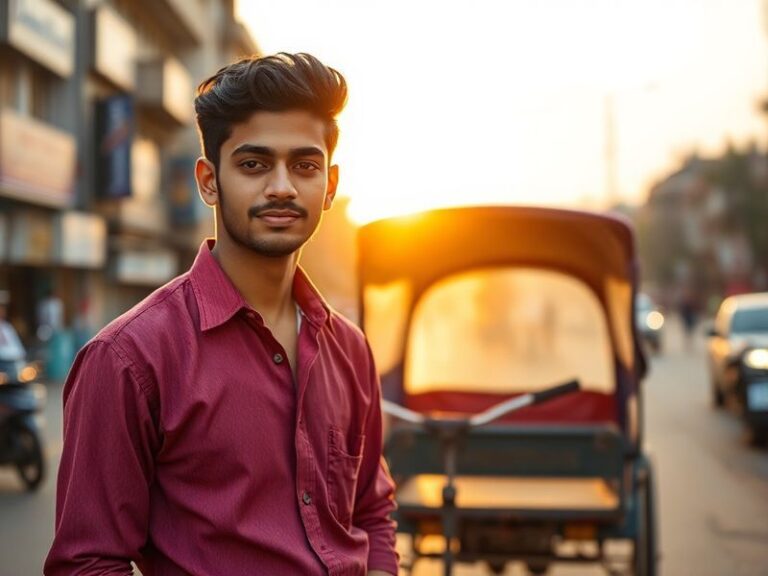 A dynamic studio portrait of Krish Bhagat in a dimly lit room filled with glowing screens and analog art supplies, mid-conver