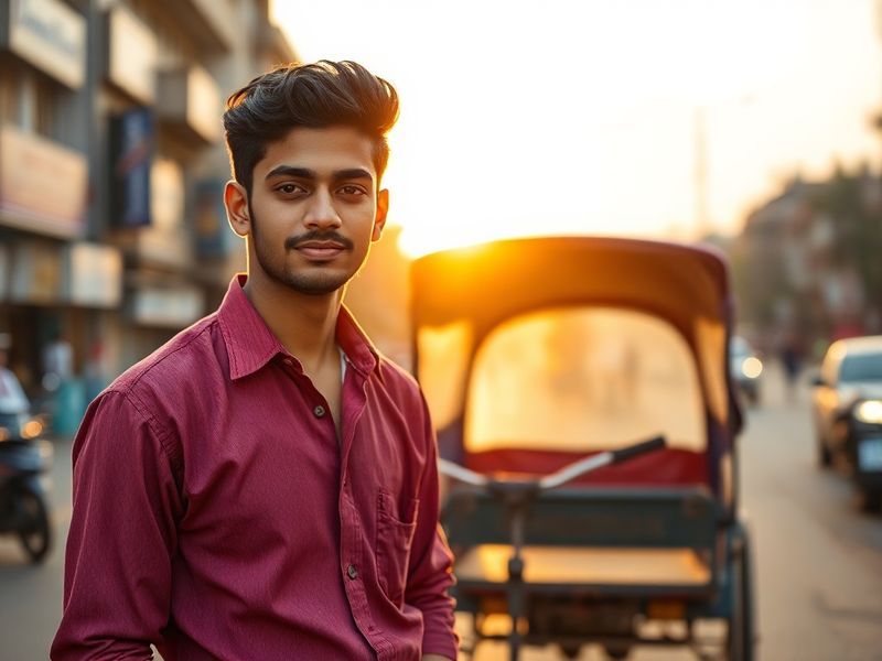 A dynamic studio portrait of Krish Bhagat in a dimly lit room filled with glowing screens and analog art supplies, mid-conver