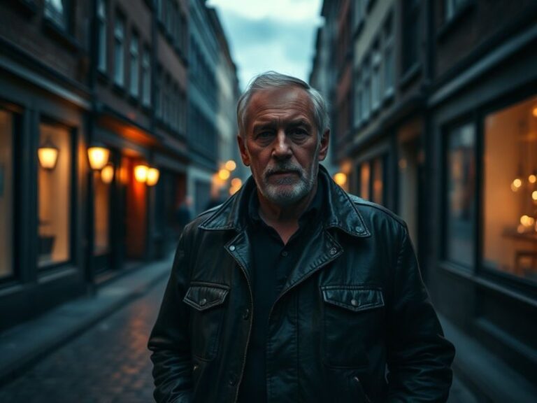 A split-screen image showing a deadpan Danish creator on one side and a surreal, minimalist meme template on the other, with