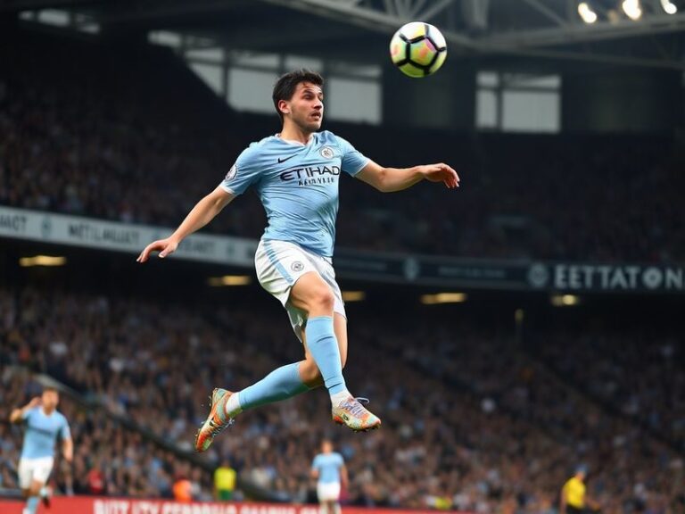 A dynamic action shot of Ruben Dias in Manchester City's blue jersey, mid-tackle against an opponent in a Premier League matc