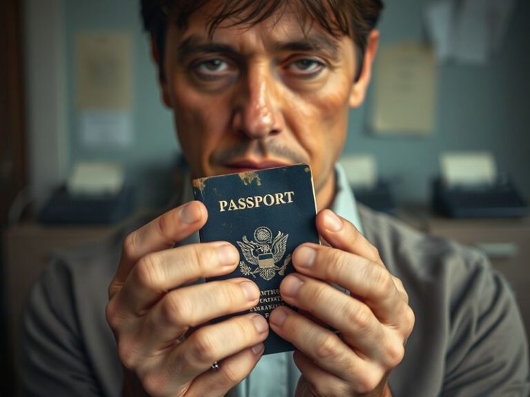 A split-image illustration: on one side, a naturalization ceremony with a judge administering the oath; on the other, an empt