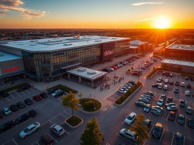 A vibrant daytime photo of the Mall of Louisiana’s exterior, featuring its modern architecture, prominent signage, and bustli