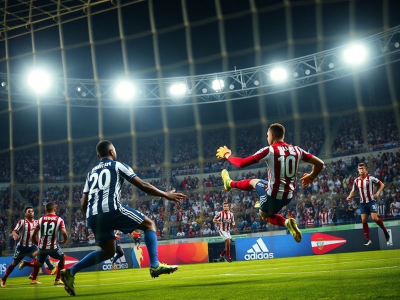 A vibrant stadium scene showing Atlético Mineiro's rooster emblem and Ceará's red-and-black colors, with fans holding flags a