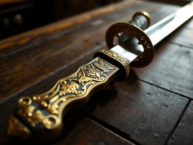 A detailed still-life photograph of a historic Ottoman kilij saber mounted on a velvet-lined display case, surrounded by anti