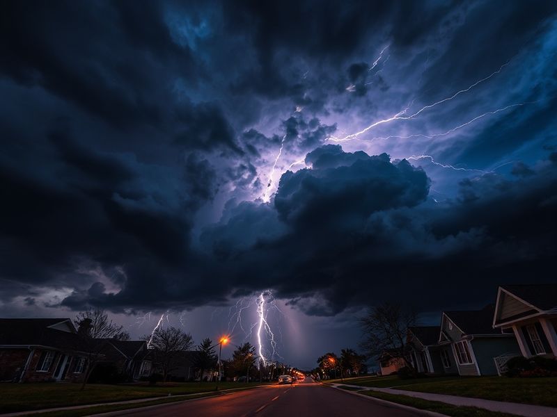 A panoramic view of Wichita's skyline under a dramatic sky, with storm clouds gathering in the distance and sunlight breaking