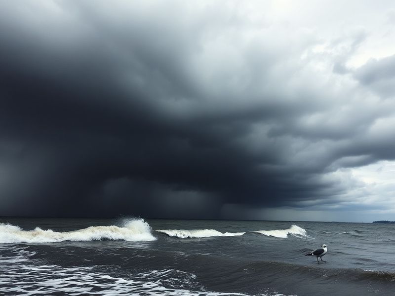 A split-image collage: on the left, a dramatic storm cloud over the Mississippi River with wind turbines in the background; o