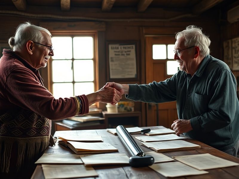 A diverse group of people sitting in a circle during a reconciliation meeting, with one person speaking while others listen a