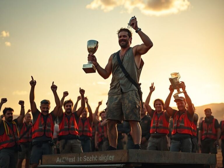 A vibrant image of the I'm a Celebrity 2023 live final stage, featuring the three finalists, Ant & Dec, and confetti falling