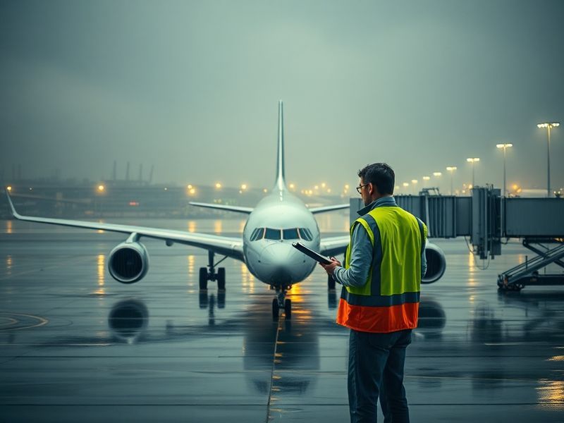 A crowded airport terminal with frustrated travelers checking departure boards showing multiple cancelled flights. The scene