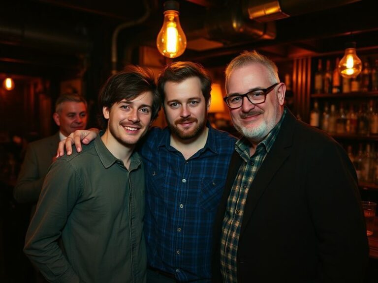 A split-screen image showing Frankie Kirby laughing with Taylor on one side and Paul Vergnano in a reflective pose on the oth