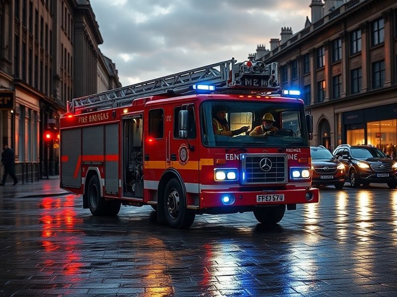 A dramatic nighttime scene showing firefighters battling a massive blaze in a multi-story building in Manchester’s city cente
