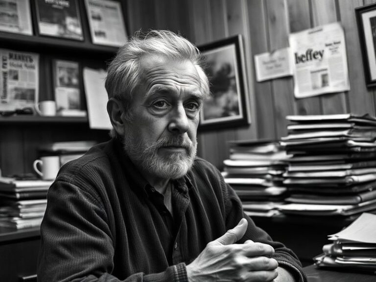 A candid portrait of Ray Hartmann in a professional setting, possibly holding campaign materials or speaking at a podium, wit