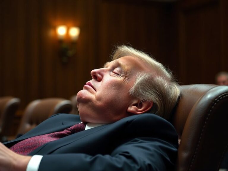 A split-image collage showing Donald Trump asleep during an official meeting on one side, and the same image reimagined as a
