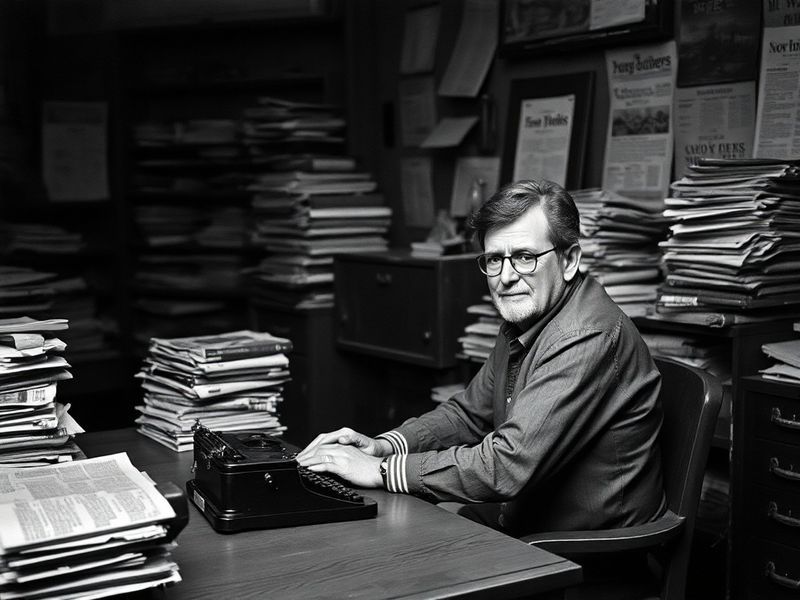 A candid black-and-white photograph of Ray Hartmann speaking at a podium, with an American flag and Missouri state flag subtl
