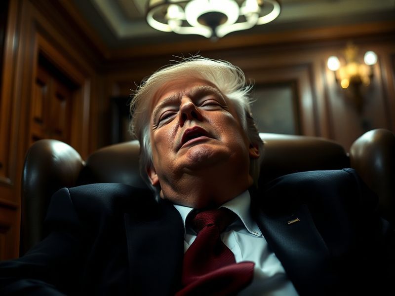 A split-screen image showing the former U.S. president with eyes closed during a public event on one side, and a world map hi