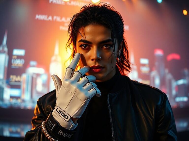 A cinematic poster for the 2026 Michael Jackson biopic. The image features a stylized, semi-abstract portrait of Michael Jack