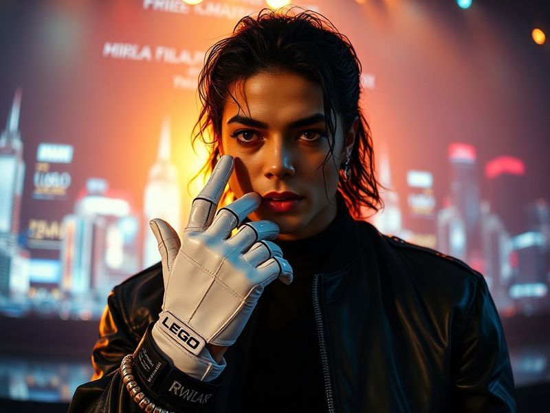 A cinematic poster for the 2026 Michael Jackson biopic. The image features a stylized, semi-abstract portrait of Michael Jack