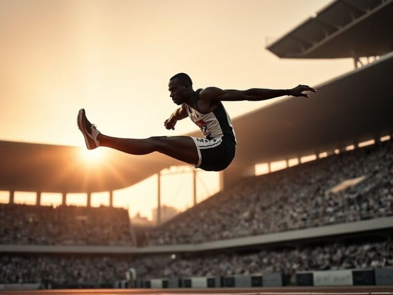 A vibrant studio portrait of Moustapha Thiam surrounded by his mixed-media artwork, including digital projections and traditi