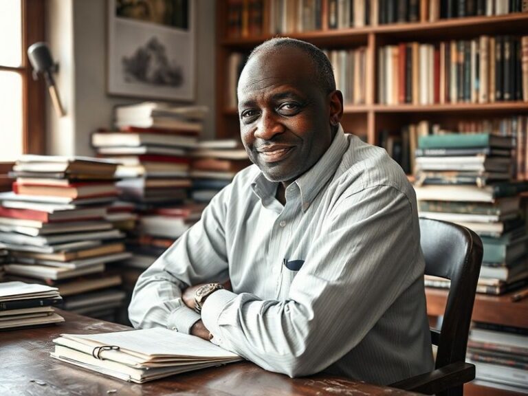 A candid portrait of Ousmane Ndiaye in a modern Dakar co-working space, surrounded by young developers and screens displaying