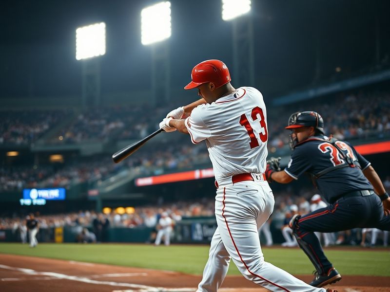 A dynamic shot of a Phillies vs Braves game at Citizens Bank Park, featuring Ronald Acuña Jr. mid-swing, Bryce Harper in the