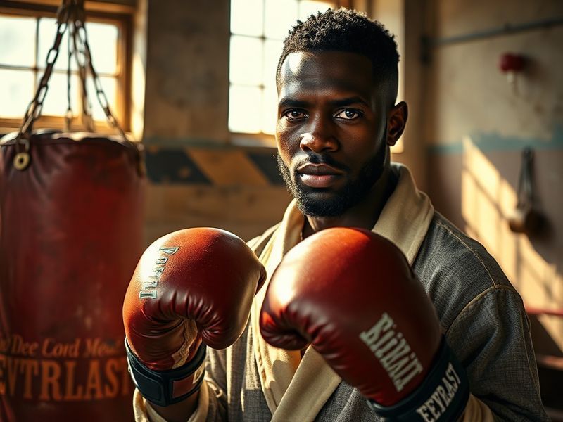 A dynamic action shot of an athlete mid-training in a high-tech facility, with Tacario Davis observing in the background. The