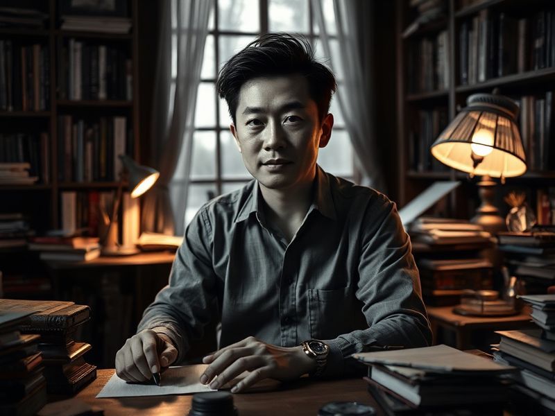 A split-screen image: on the left, a pixel-art style character from one of Chen's early browser games; on the right, a cinema