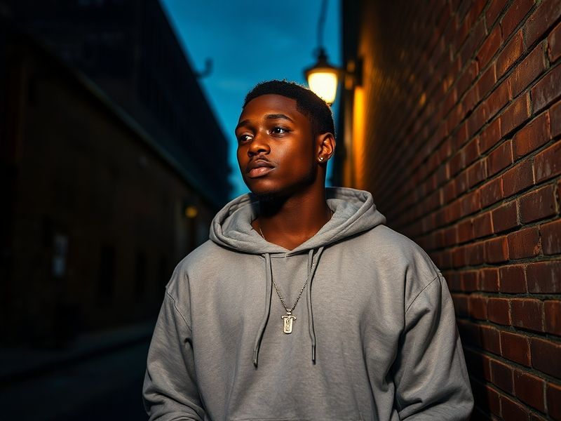 A dynamic photo of Daylen Everette painting a large mural on an urban wall, surrounded by community members and local artists