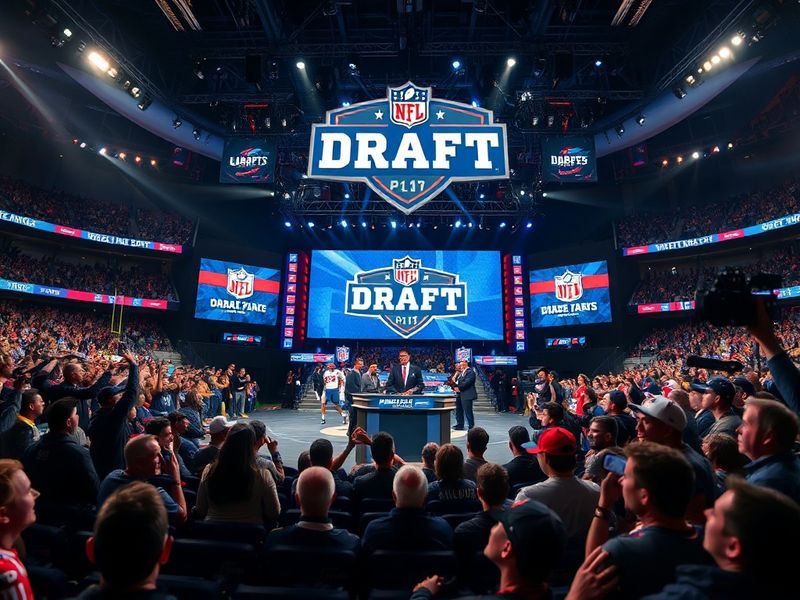 A split-screen image showing a draft board with team logos on one side and a modern analytics dashboard on the other, with a