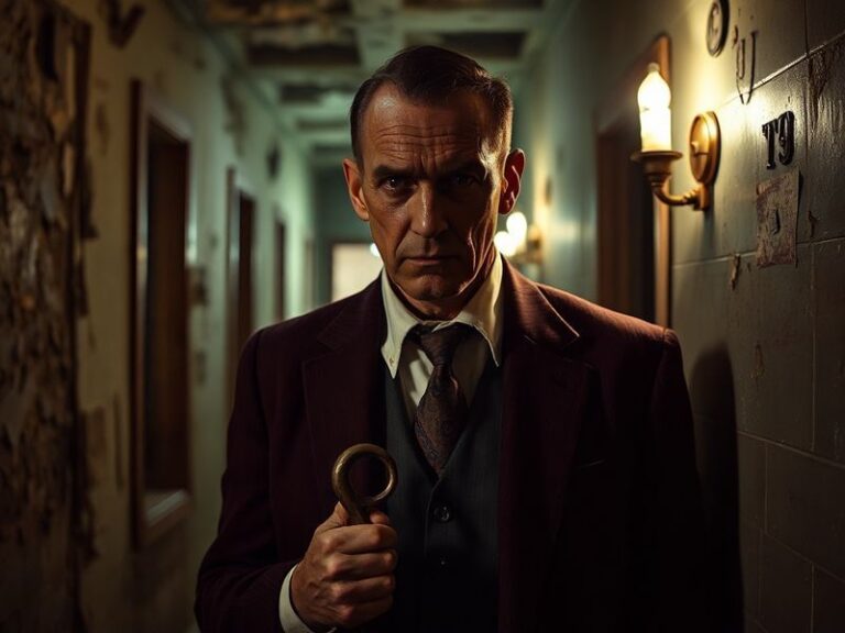 A cinematic portrait of Tony Todd in character as Candyman, with his signature hook hand and shadowed face, set against a moo