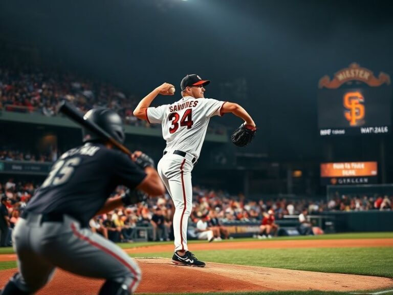A vibrant shot of MetLife Stadium during a Giants game at dusk, with the team’s blue and red colors dominating the field. The