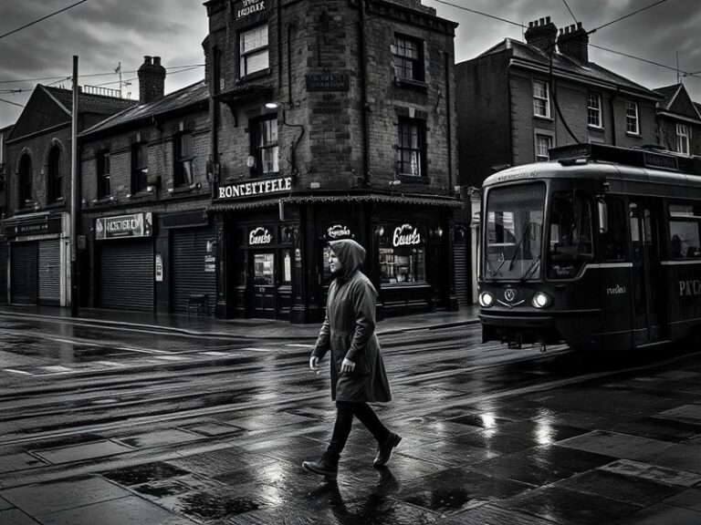 A vibrant daytime photograph of Rochdale Town Hall with its Gothic spire against a clear blue sky. The foreground features a