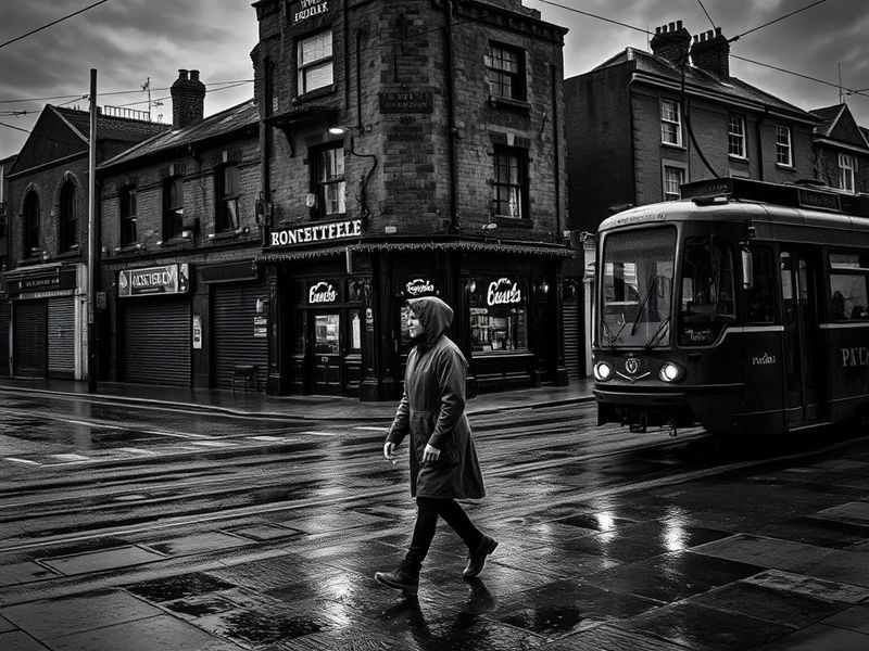 A vibrant daytime photograph of Rochdale Town Hall with its Gothic spire against a clear blue sky. The foreground features a