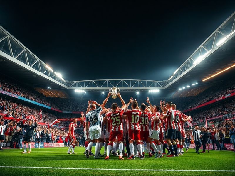 A vibrant scene of Wembley Stadium during an FA Cup Final, showcasing a packed stadium, iconic twin towers, and fans in histo
