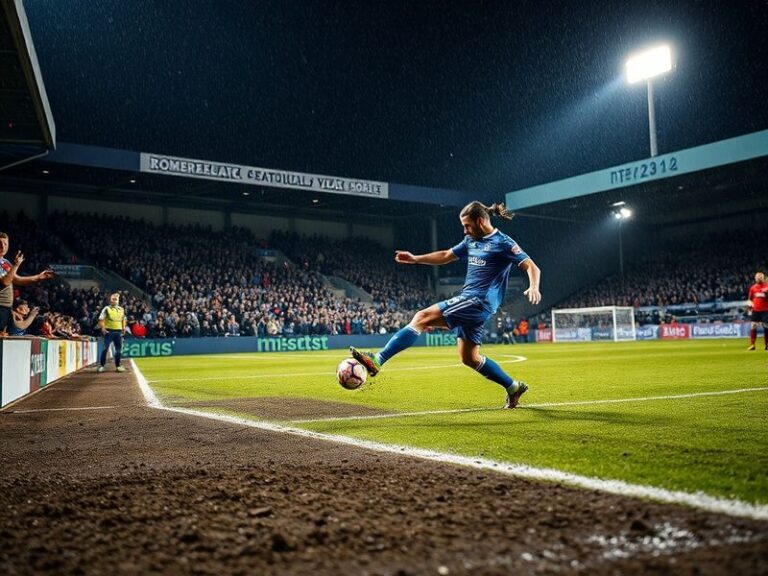 A vibrant matchday scene at Spotland Stadium with Rochdale and York City players in action, surrounded by passionate fans in