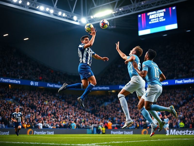 A wide-angle shot of the Amex Stadium during the Brighton vs Man City match, showing players in action with bright floodlight
