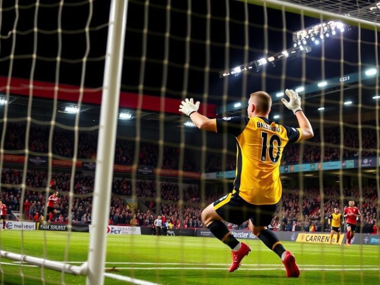 A night-time shot of Middlesbrough’s Riverside Stadium under floodlights, with players warming up on a wet pitch. The stands