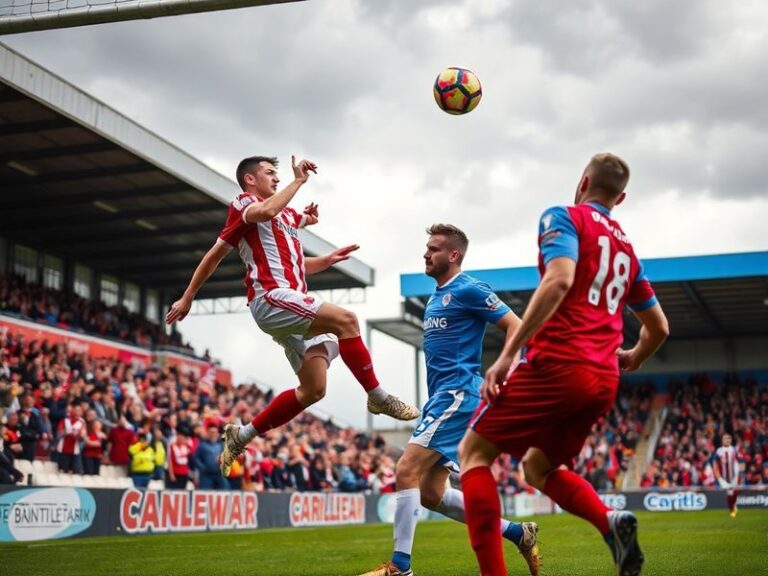 A vibrant shot of Brunton Park during the Carlisle vs Brackley Town match, showing players in action under bright stadium lig