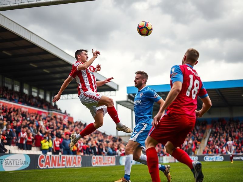 A vibrant shot of Brunton Park during the Carlisle vs Brackley Town match, showing players in action under bright stadium lig