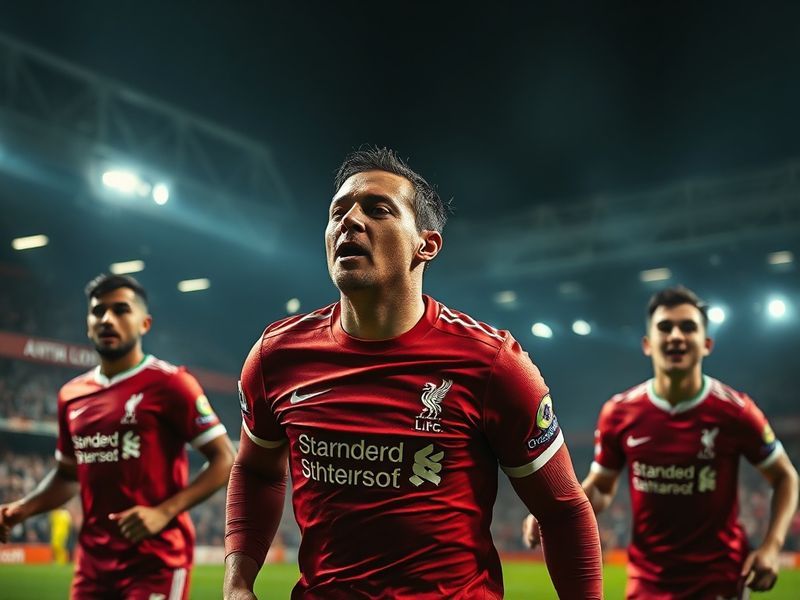 A wide-angle shot of Anfield stadium during a Premier League match between Liverpool and Crystal Palace, showing players in a