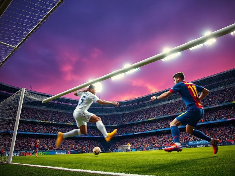 A packed Johan Cruyff Stadium with Barcelona players celebrating a goal against Getafe's defensive wall. The image shows Barc
