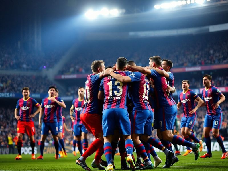 A split-image showing Barcelona’s attacking players under pressure from Getafe’s compact defense, with the scoreboard display