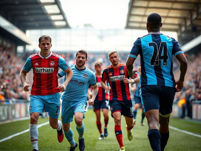 A muddy football pitch under floodlights, with Barnet and Gillingham players in action. The stands are sparsely filled with f