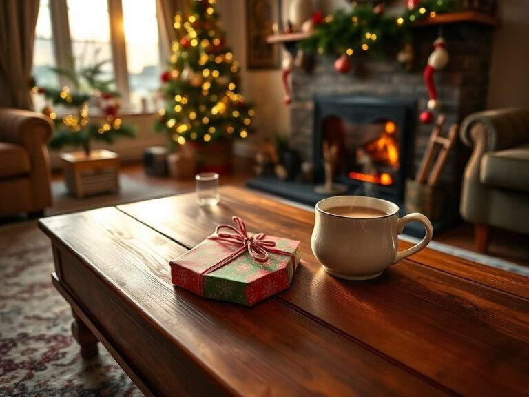 A nostalgic scene featuring a stack of Hallmark greeting cards, a vintage Hallmark Hall of Fame TV screen, and a cozy living
