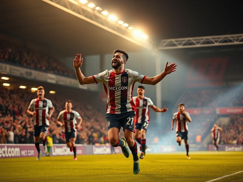 A vibrant matchday scene at Sincil Bank stadium, with fans in red and white scarves creating a sea of color. The stands are p